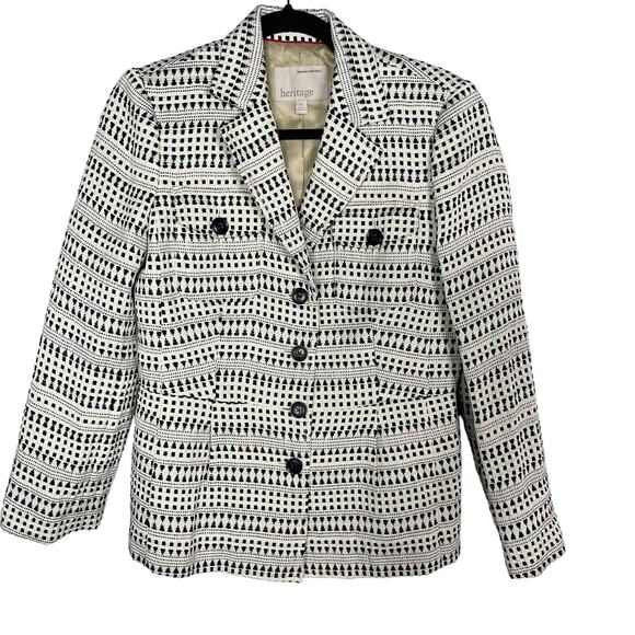 Banana Republic Womens 6 Black Ivory Heritage Safari Textured Blazer Jacket - Picture 1 of 9